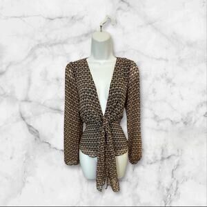 Forever 21 GreenBlack/White/Brown Pattern Blouse. S